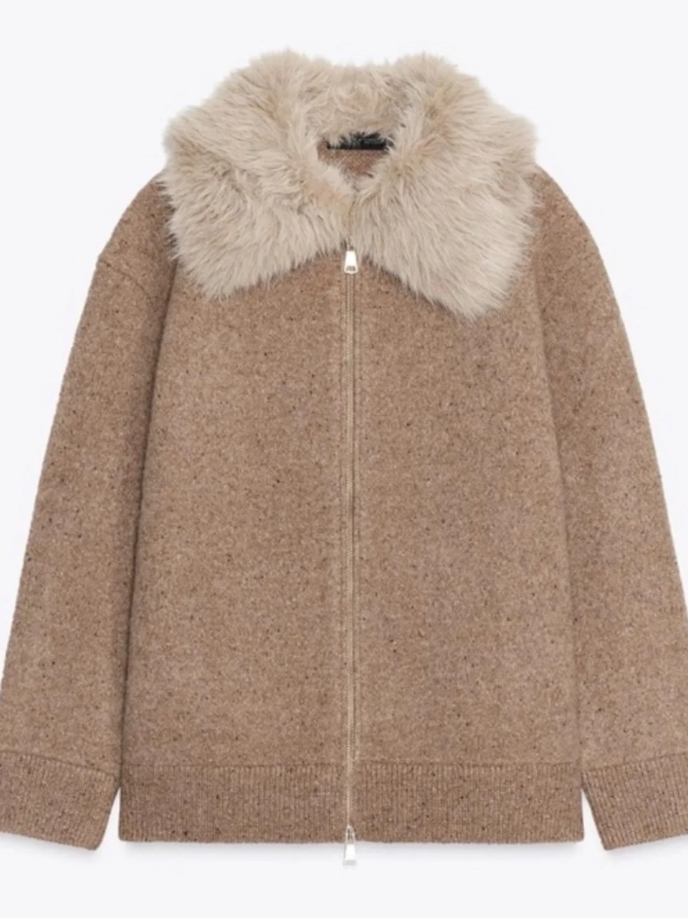 ZARA 100% Wool Faux Fur Lapel Jacket -Toffee - NWT - S/M